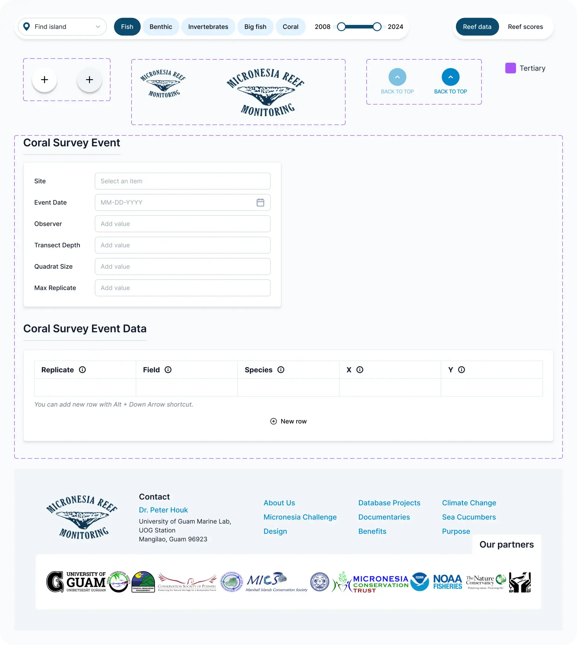 Micronesia Reef Monitoring UI components created with Figma and Shadcn