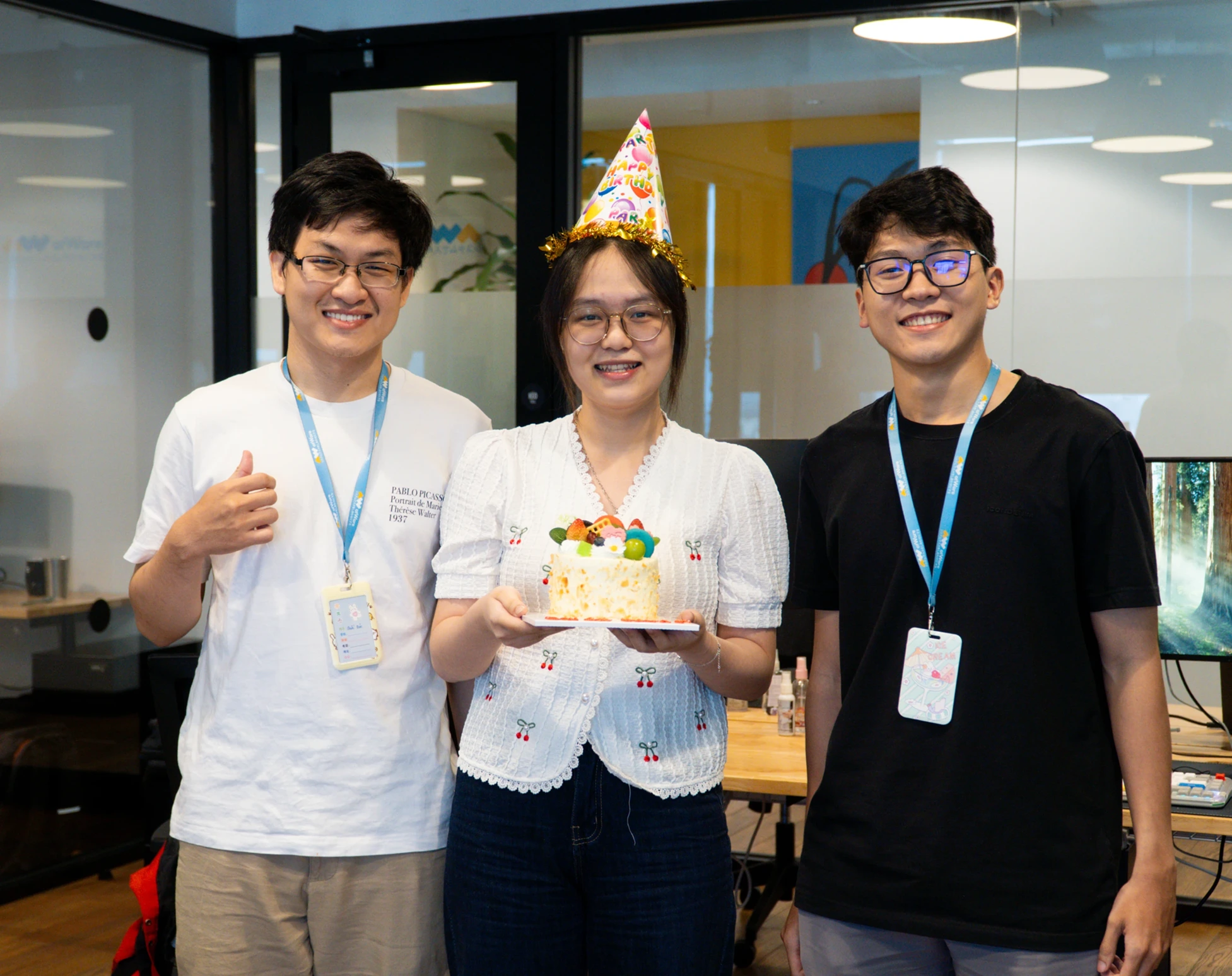 We (interns) having congratulation cake with funny title